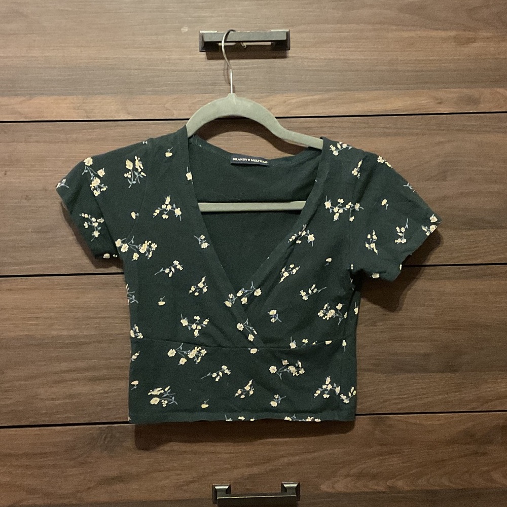 Brandy Melville Dark Green Floral Blouse